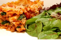 Spinach, Mushroom, & Spinach Lasagna with salad
